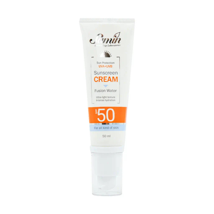 ثمین _ کرم ضد آفتاب بی رنگ فیوژن واتر انواع پوست SPF50