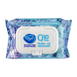دافی _دستمال مرطوب پاک کننده آرایش چشم و صورت ضدجوش Stop Acne Q10 plus بسته 50 عددی